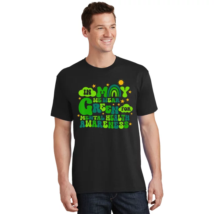 In May We Wear Green Retro Mental Health Awareness Month T-Shirt