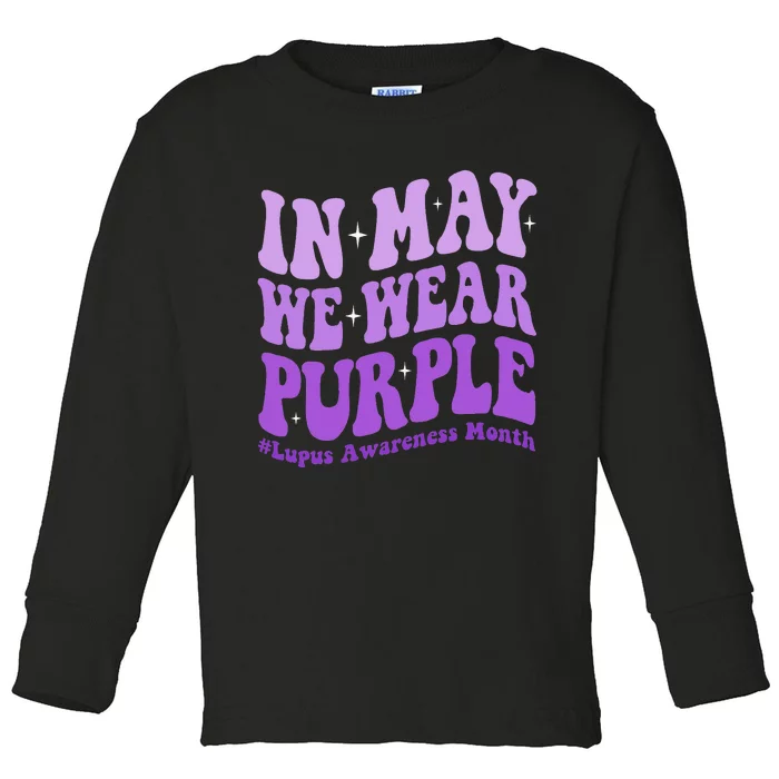 In May We Wear Purple Lupus Awareness Month Groovy Toddler Long Sleeve Shirt