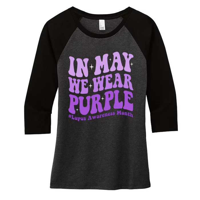 In May We Wear Purple Lupus Awareness Month Groovy Women's Tri-Blend 3/4-Sleeve Raglan Shirt