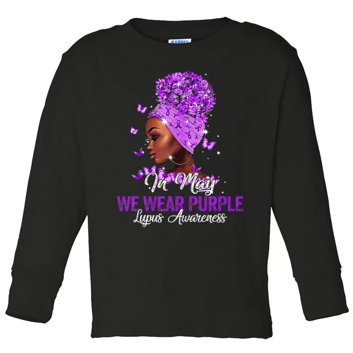 In May We Wear Purple Ribbon Lupus Awareness Toddler Long Sleeve Shirt