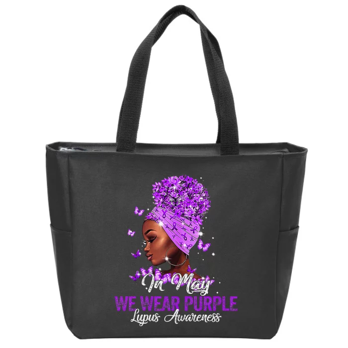 In May We Wear Purple Ribbon Lupus Awareness Zip Tote Bag