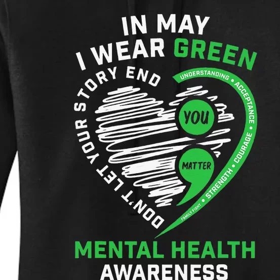 In May We Wear Green Semicolon Mental Health Awareness Month Women's Pullover Hoodie