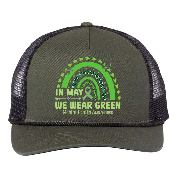 In May We Wear Green Semicolon Mental Health Awareness Month Retro Rope Trucker Hat Cap