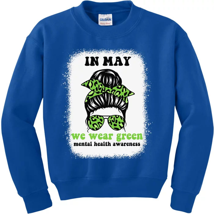 in may we wear green mental health awareness Kids Sweatshirt