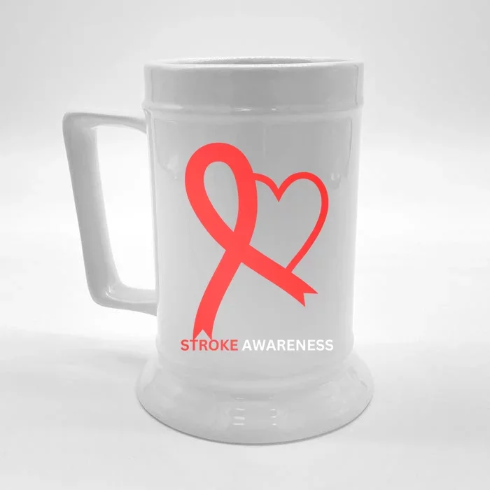 In May We Wear Red Stroke Awareness Month 2024 Gift Front & Back Beer Stein