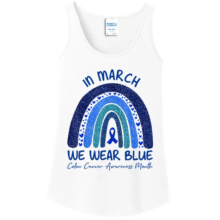 In March We Wear Blue Colon Cancer Awareness Month Ladies Essential Tank