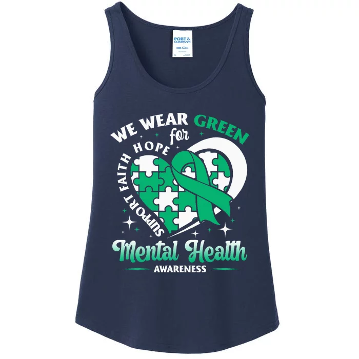 In May We Wear Green For Mental Health Awareness Month Ladies Essential Tank