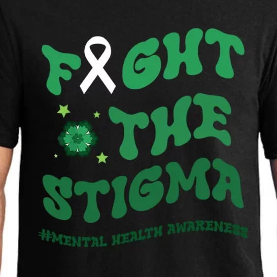 In May We Wear Green Mental Health Groovy Fight Stigma Pajama Set