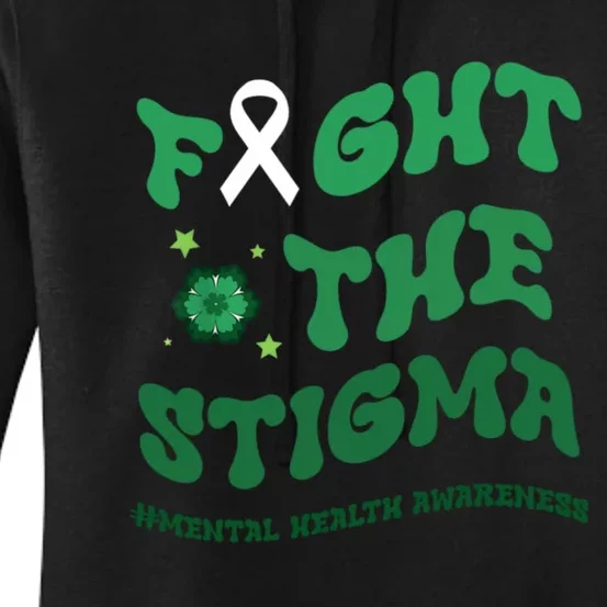 In May We Wear Green Mental Health Groovy Fight Stigma Women's Pullover Hoodie