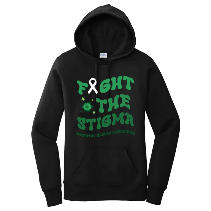 In May We Wear Green Mental Health Groovy Fight Stigma Women's Pullover Hoodie