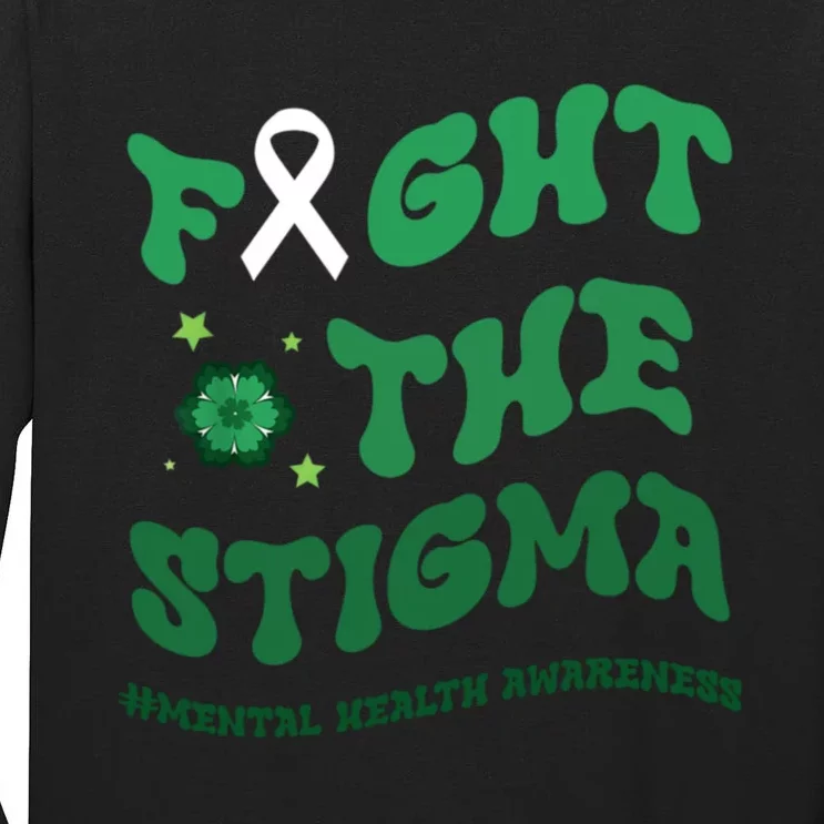 In May We Wear Green Mental Health Groovy Fight Stigma Tall Long Sleeve T-Shirt