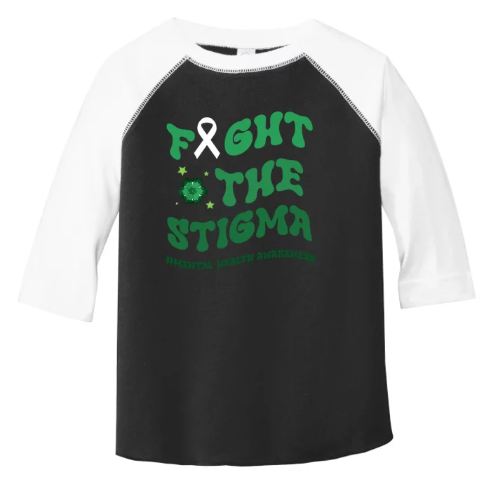 In May We Wear Green Mental Health Groovy Fight Stigma Toddler Fine Jersey T-Shirt