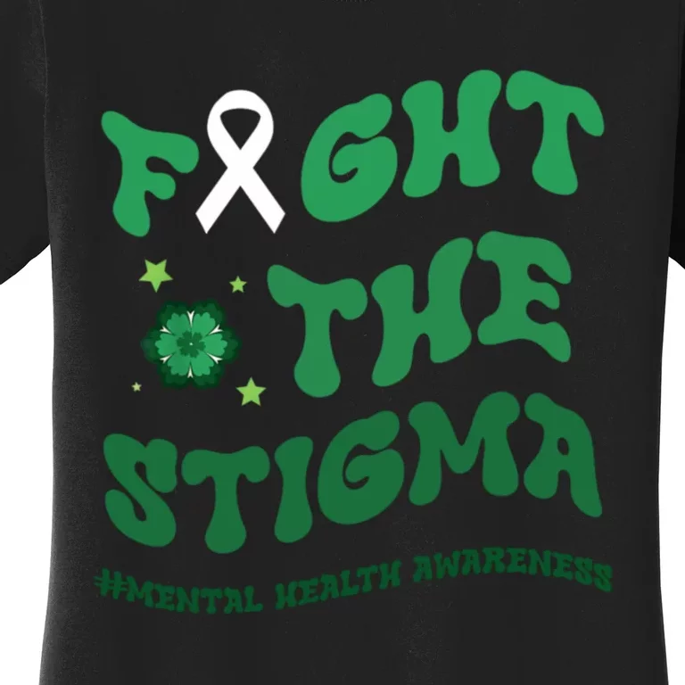 In May We Wear Green Mental Health Groovy Fight Stigma Women's T-Shirt