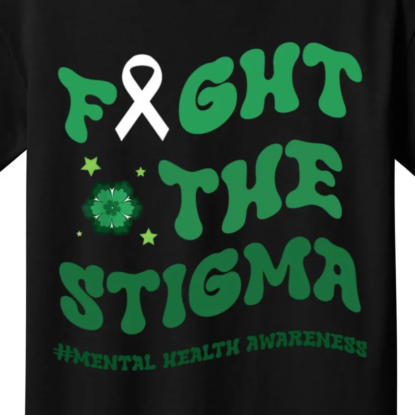 In May We Wear Green Mental Health Groovy Fight Stigma Kids T-Shirt