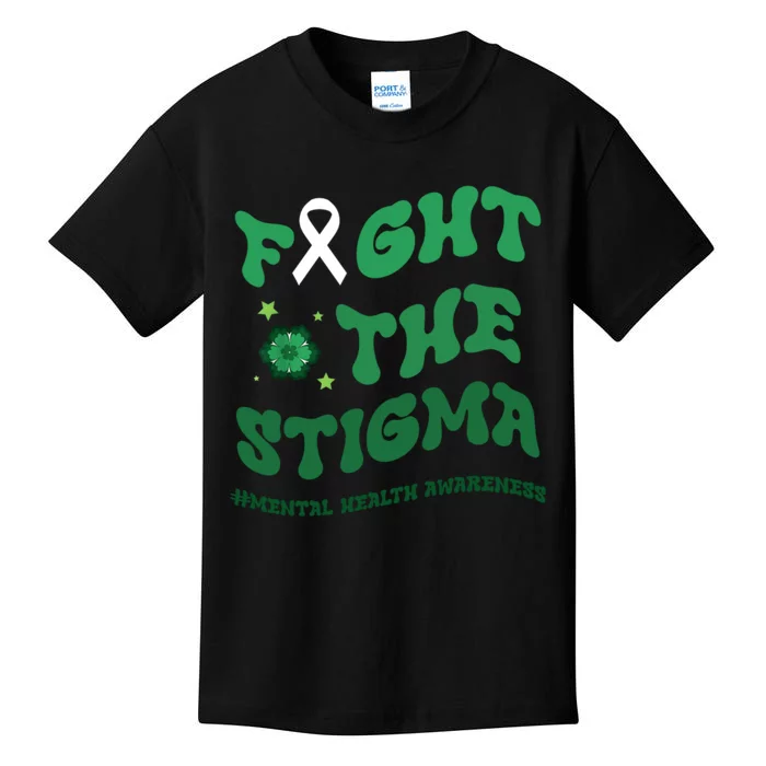 In May We Wear Green Mental Health Groovy Fight Stigma Kids T-Shirt