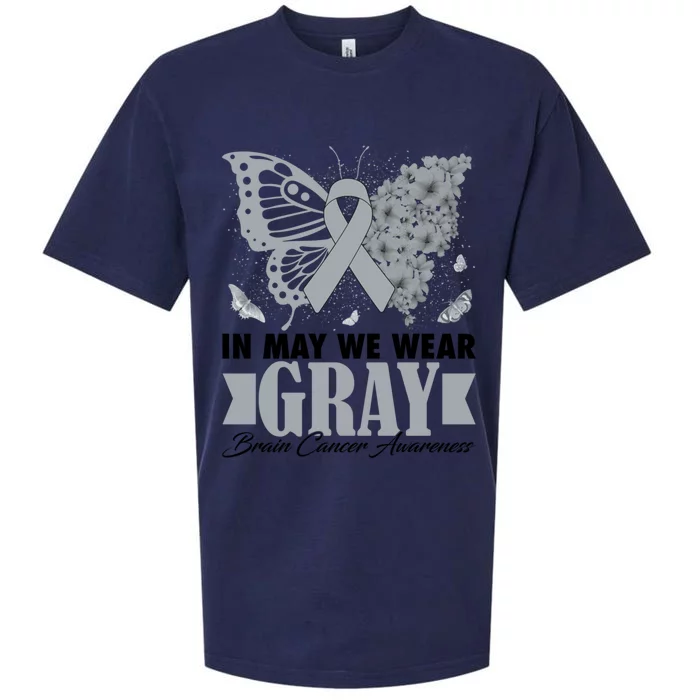 In May We Wear Gray Brain Cancer Awareness Warrior Butterfly Gift Sueded Cloud Jersey T-Shirt