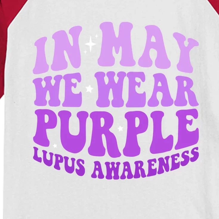 In May We Wear Purple Lupus Awareness Ribbon Kids Colorblock Raglan Jersey