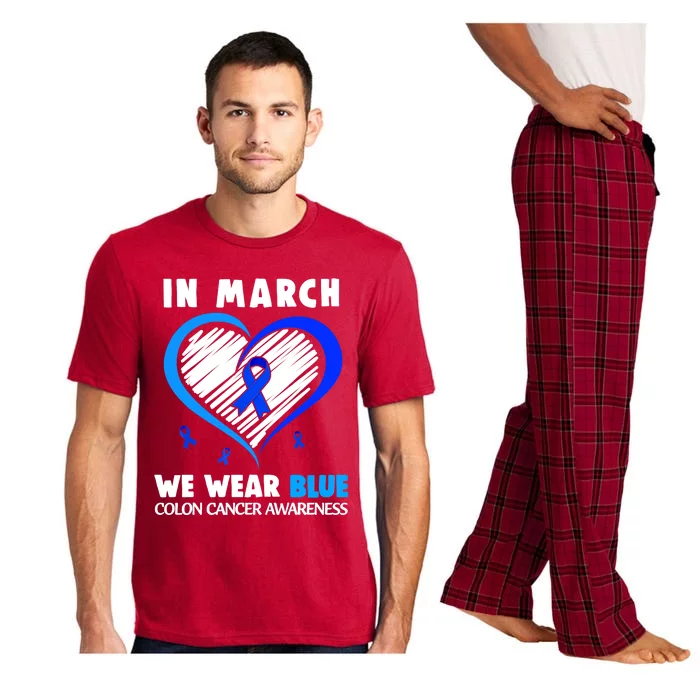 In March We Wear Blue For Colon Cancer Awareness Blue Heart Pajama Set