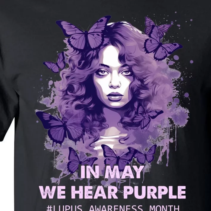 In May We Wear Purple Lupus Awareness Ribbon Black Women Tall T-Shirt