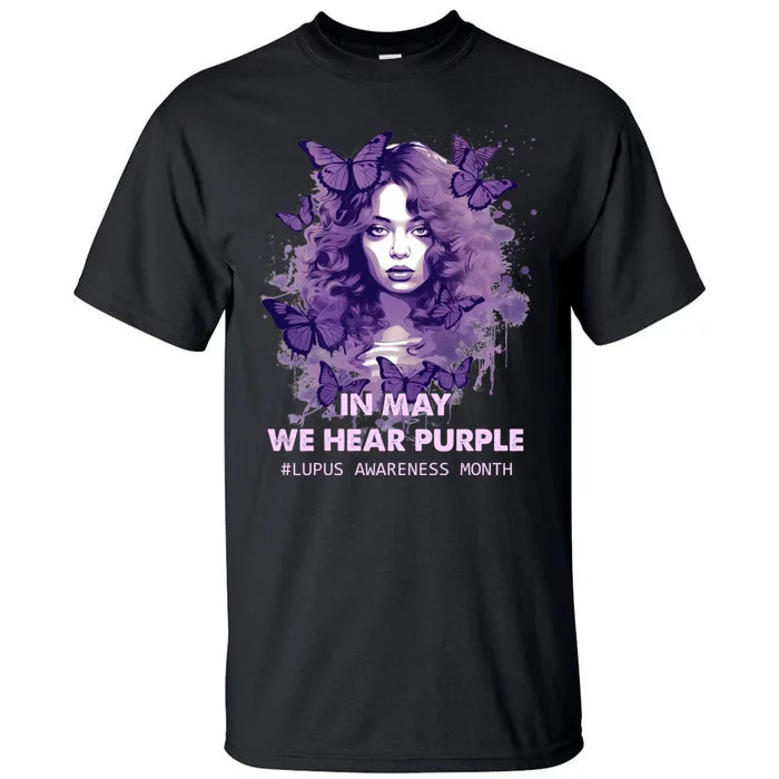 In May We Wear Purple Lupus Awareness Ribbon Black Women Tall T-Shirt