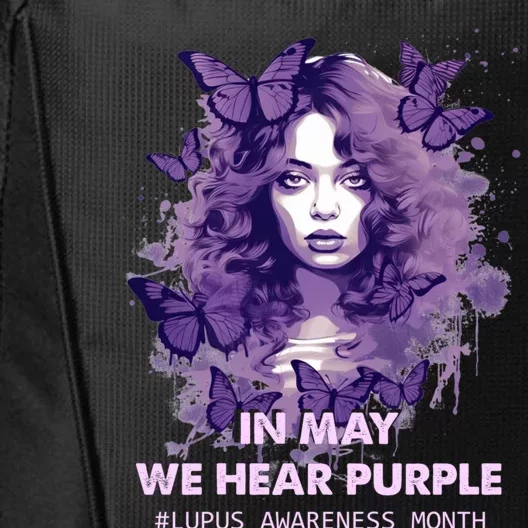 In May We Wear Purple Lupus Awareness Ribbon Black Women City Backpack