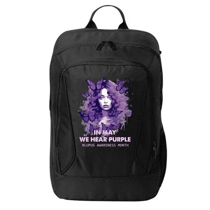 In May We Wear Purple Lupus Awareness Ribbon Black Women City Backpack