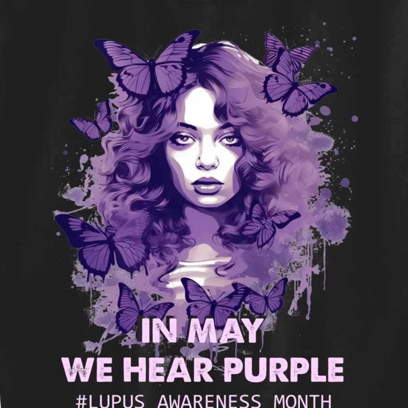 In May We Wear Purple Lupus Awareness Ribbon Black Women Kids Sweatshirt