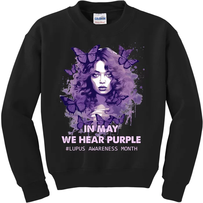 In May We Wear Purple Lupus Awareness Ribbon Black Women Kids Sweatshirt