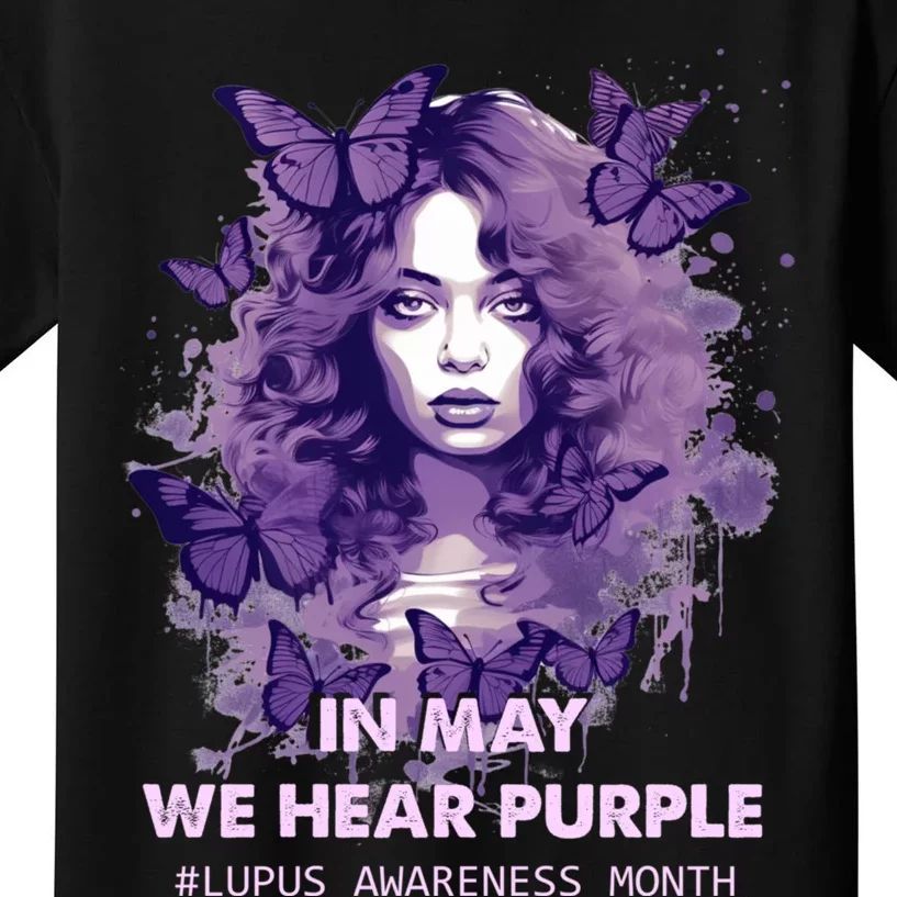 In May We Wear Purple Lupus Awareness Ribbon Black Women Kids T-Shirt