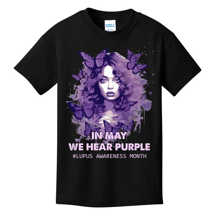 In May We Wear Purple Lupus Awareness Ribbon Black Women Kids T-Shirt