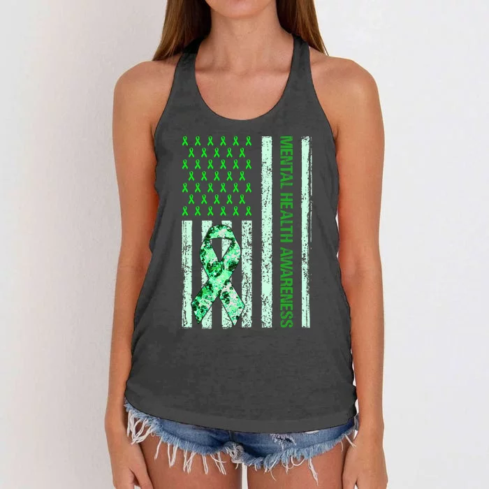 In May We Wear Green Mental Health Awareness Month Women's Knotted Racerback Tank