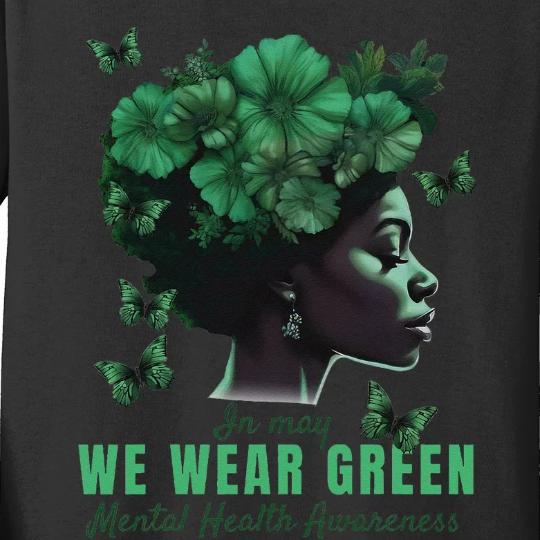 In May We Wear Green Mental Health Awareness Kids Long Sleeve Shirt