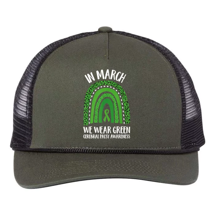 In March We Wear Green Cerebral Palsy Awareness CP Month Retro Rope Trucker Hat Cap