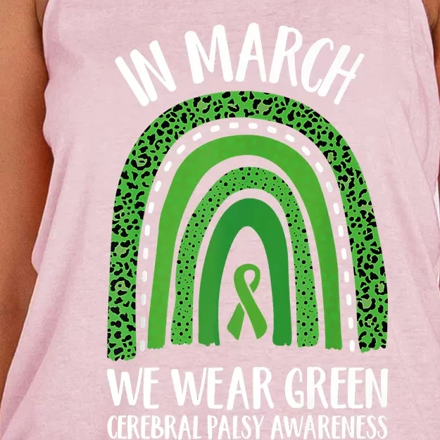 In March We Wear Green Cerebral Palsy Awareness CP Month Women's Knotted Racerback Tank