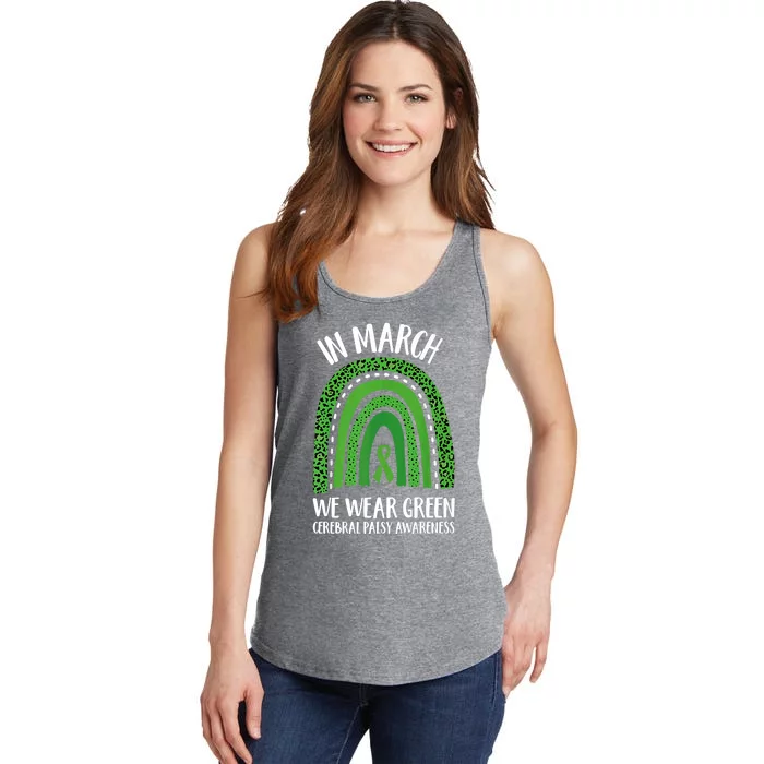 In March We Wear Green Cerebral Palsy Awareness CP Month Ladies Essential Tank