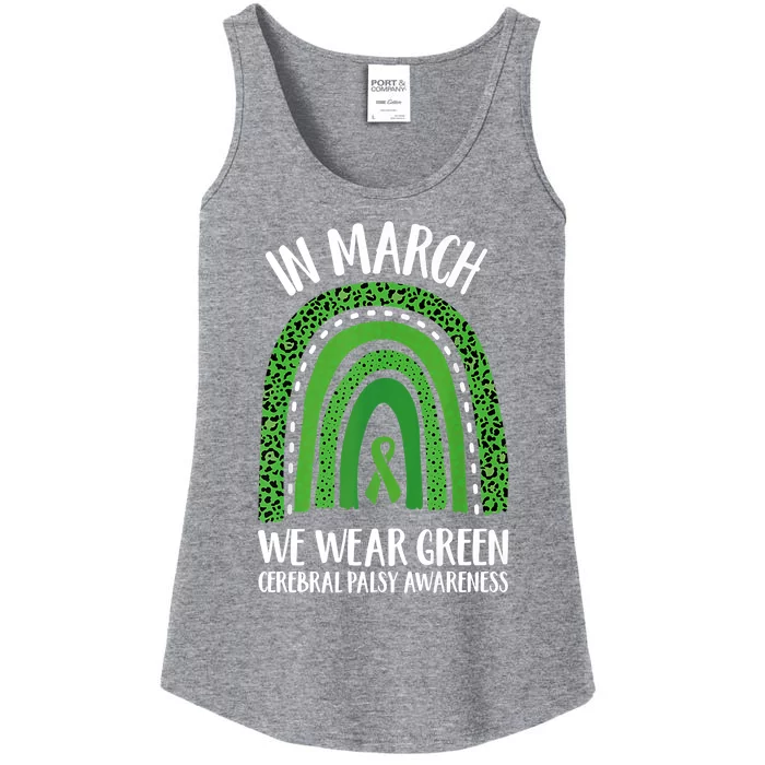 In March We Wear Green Cerebral Palsy Awareness CP Month Ladies Essential Tank