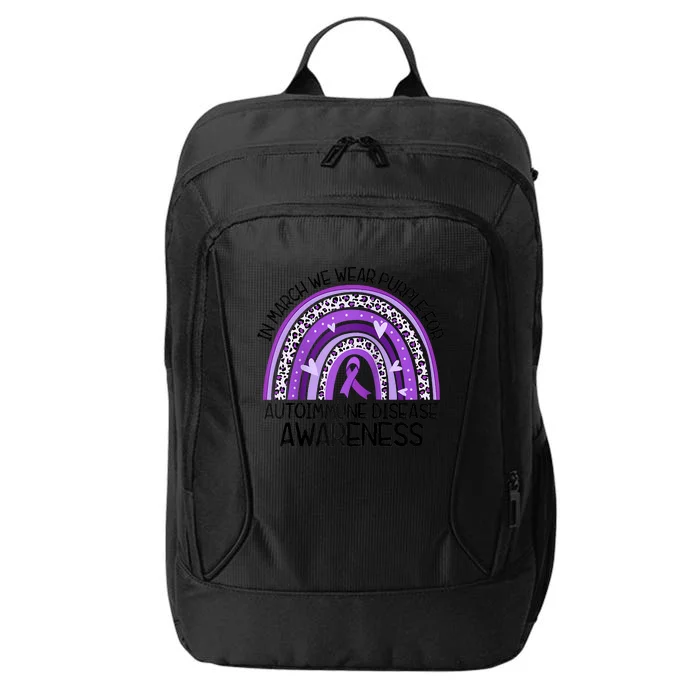 In March We Wear Purple Autoimmune Disease Awareness Raglan Baseball City Backpack