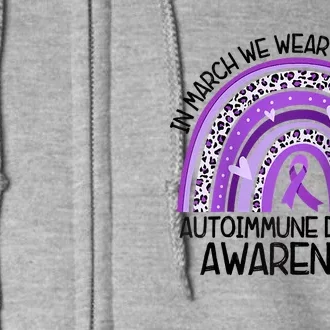 In March We Wear Purple Autoimmune Disease Awareness Raglan Baseball Full Zip Hoodie