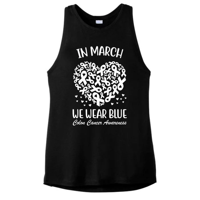 In March We Wear Blue Colon Cancer Awareness Ladies Tri-Blend Wicking Tank