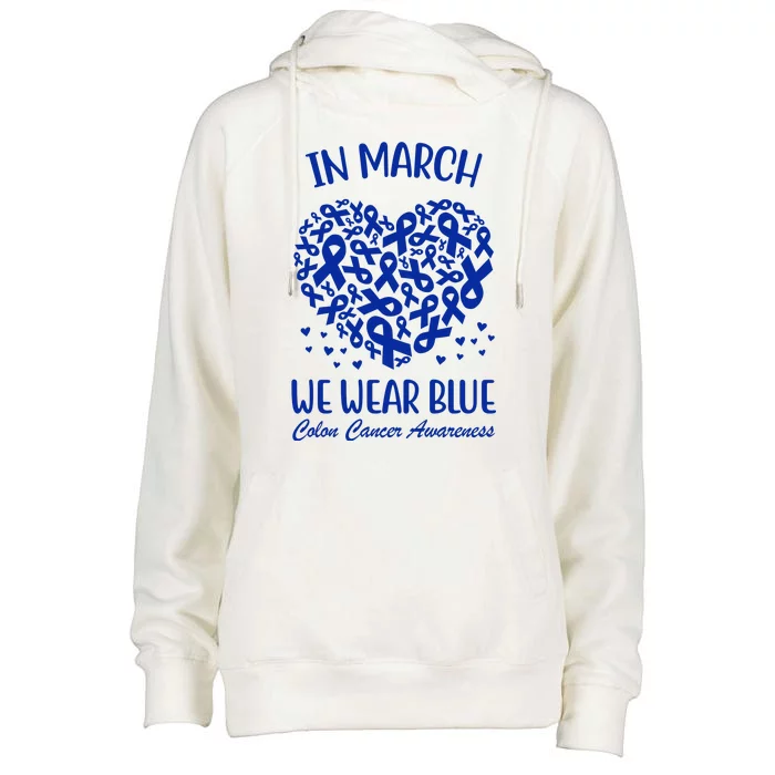 In March We Wear Blue Colon Cancer Awareness Womens Funnel Neck Pullover Hood