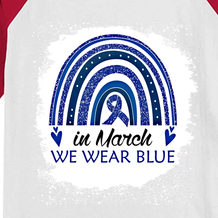 In March We Wear Blue Bleached Rainbow Colon Cancer Cool Gift Kids Colorblock Raglan Jersey