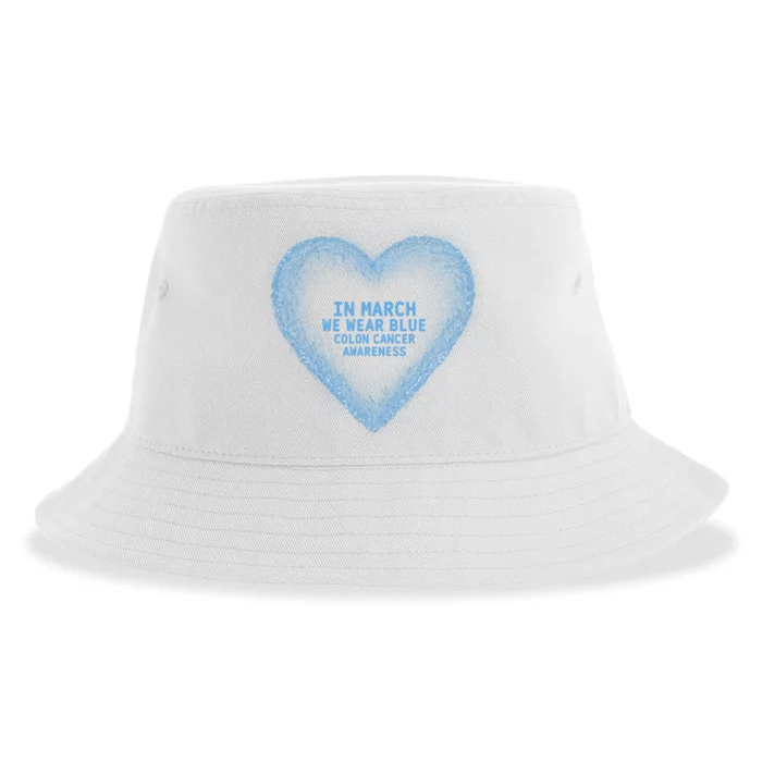 In March We Wear Blue For Colon Cancer Awareness Blue Heart Sustainable Bucket Hat