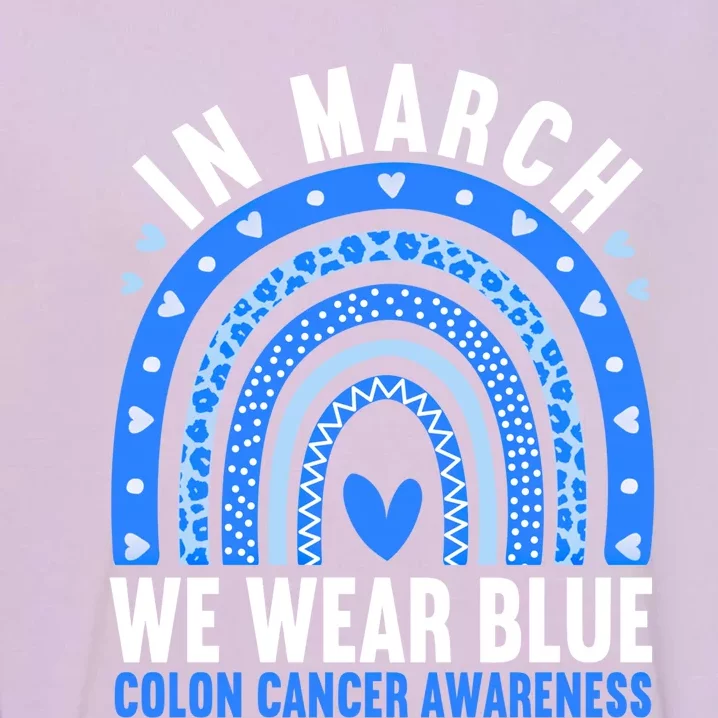 In March We Wear Blue Colon Cancer Awareness Leopard Rainbow Gift Garment-Dyed Sweatshirt