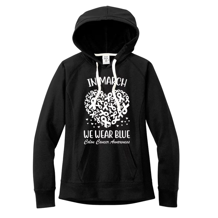 In March We Wear Blue Colon Cancer Awareness Ribbon Heart Women's Fleece Hoodie