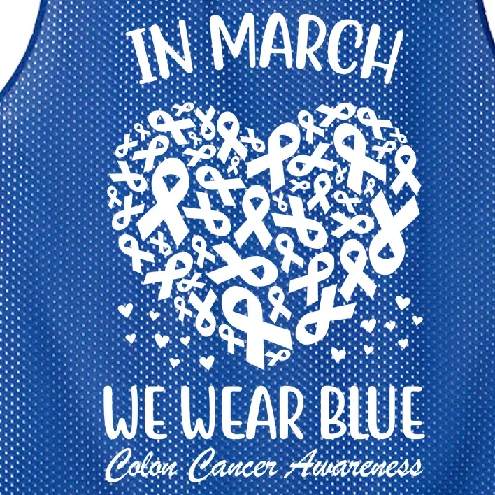 In March We Wear Blue Colon Cancer Awareness Ribbon Heart Mesh Reversible Basketball Jersey Tank