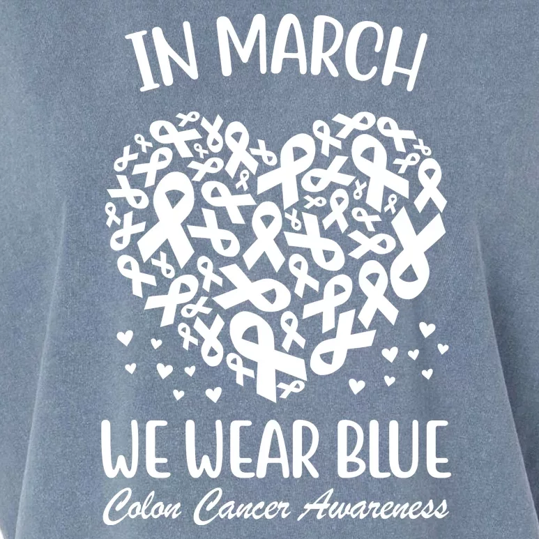 In March We Wear Blue Colon Cancer Awareness Ribbon Heart Garment-Dyed Women's Muscle Tee