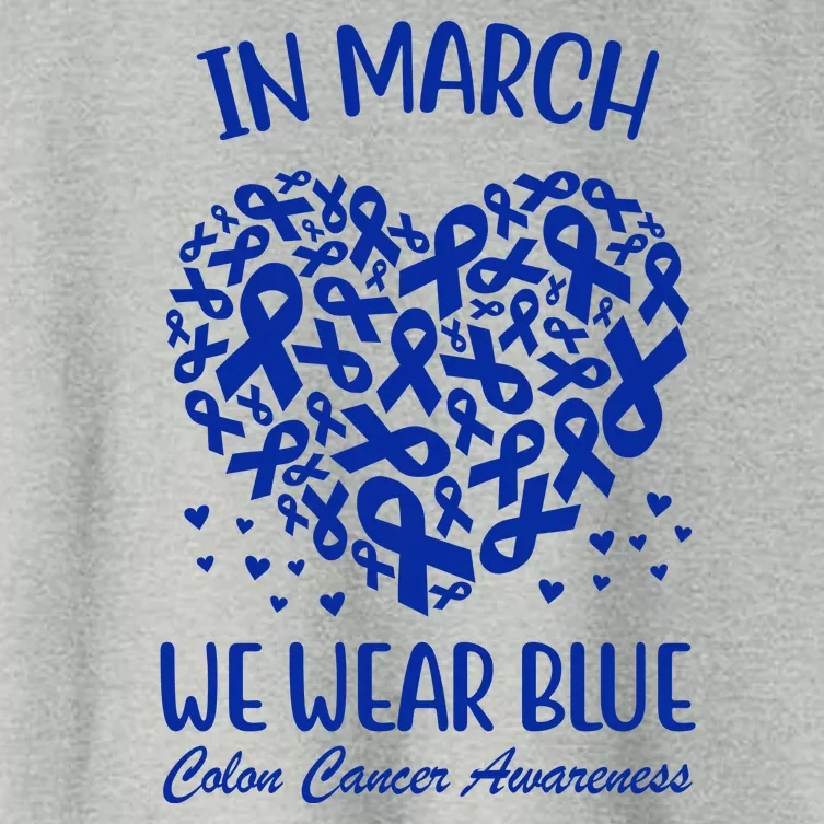 In March We Wear Blue Colon Cancer Awareness Ribbon Heart Women's Crop Top Tee