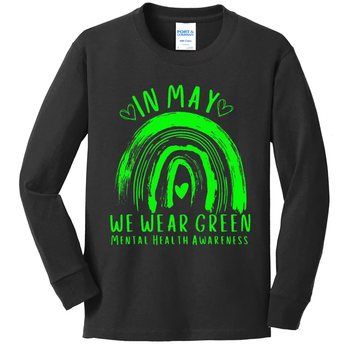 In May We Wear Green Mental Health Awareness Kids Long Sleeve Shirt