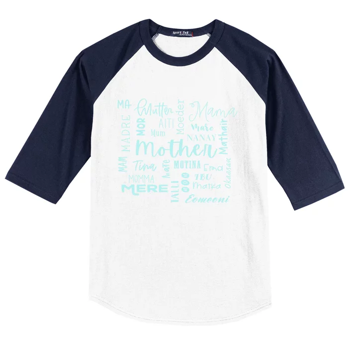 International Mom World Translations Multi Languages Blue Gift Baseball Sleeve Shirt