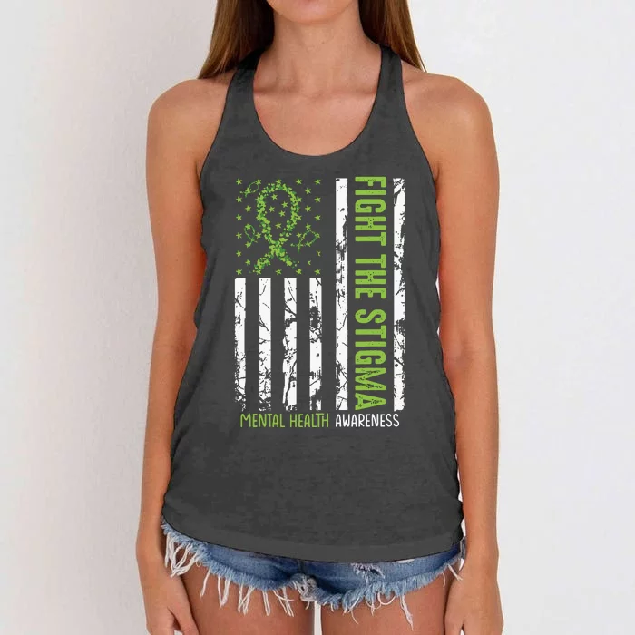 In May We Wear Green Mental Health Awareness Month Women's Knotted Racerback Tank